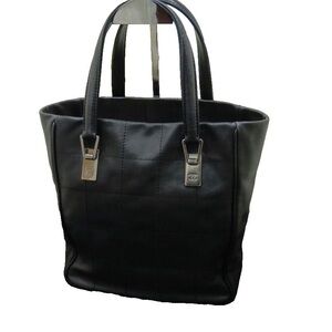 CHANEL Lambskin Chocolate Bar Tote Bag Handbag Black 240910N